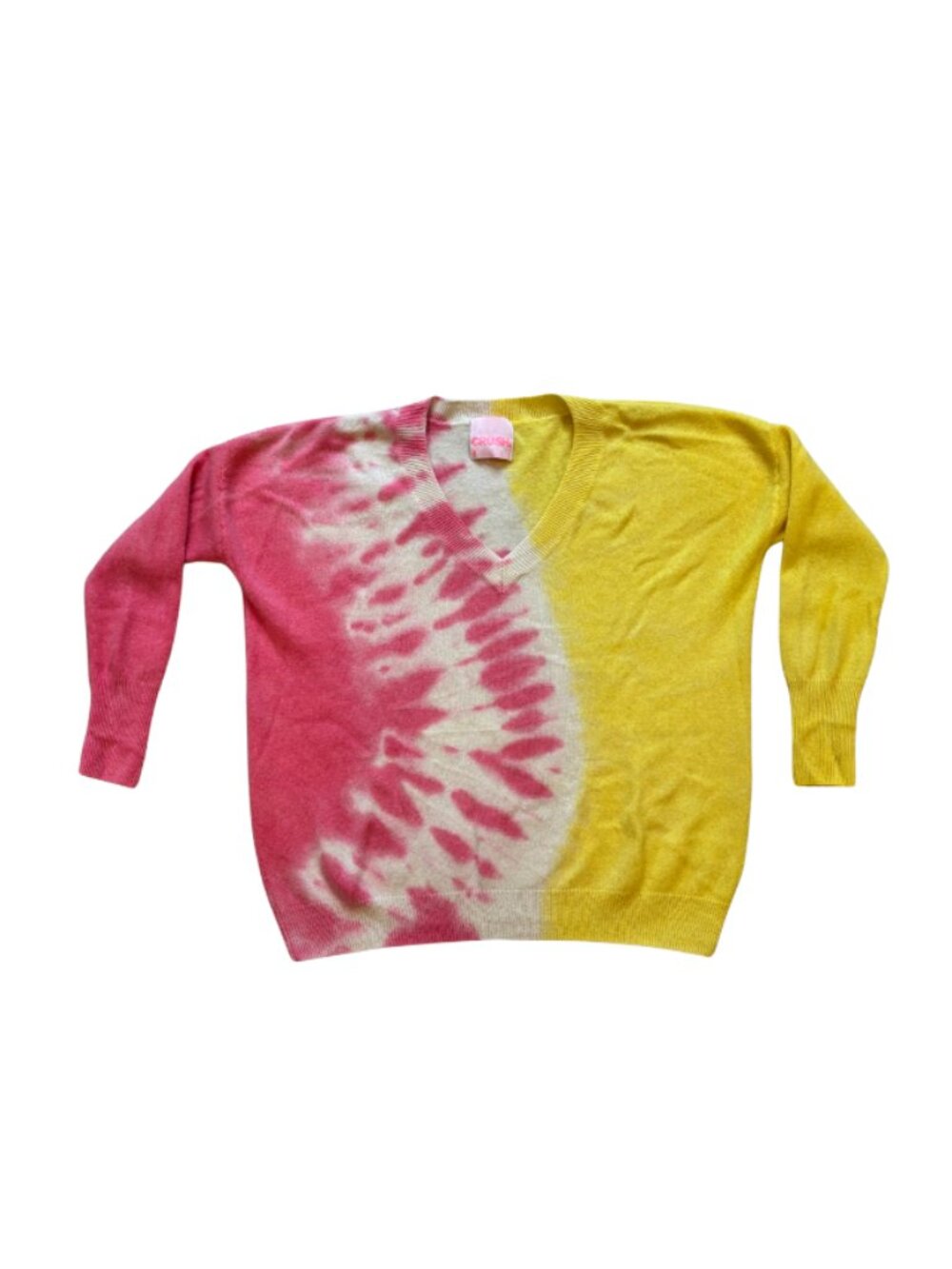 CRUSH 100% Cashmere Tie Dye Sweater Pink Yellow Colorblock V Neck S